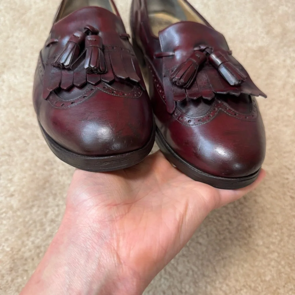 SALVATORE FERRAGAMO Mens Lucas Oxblood Kiltie Wing Tip Tasseled Loafers 11.5D